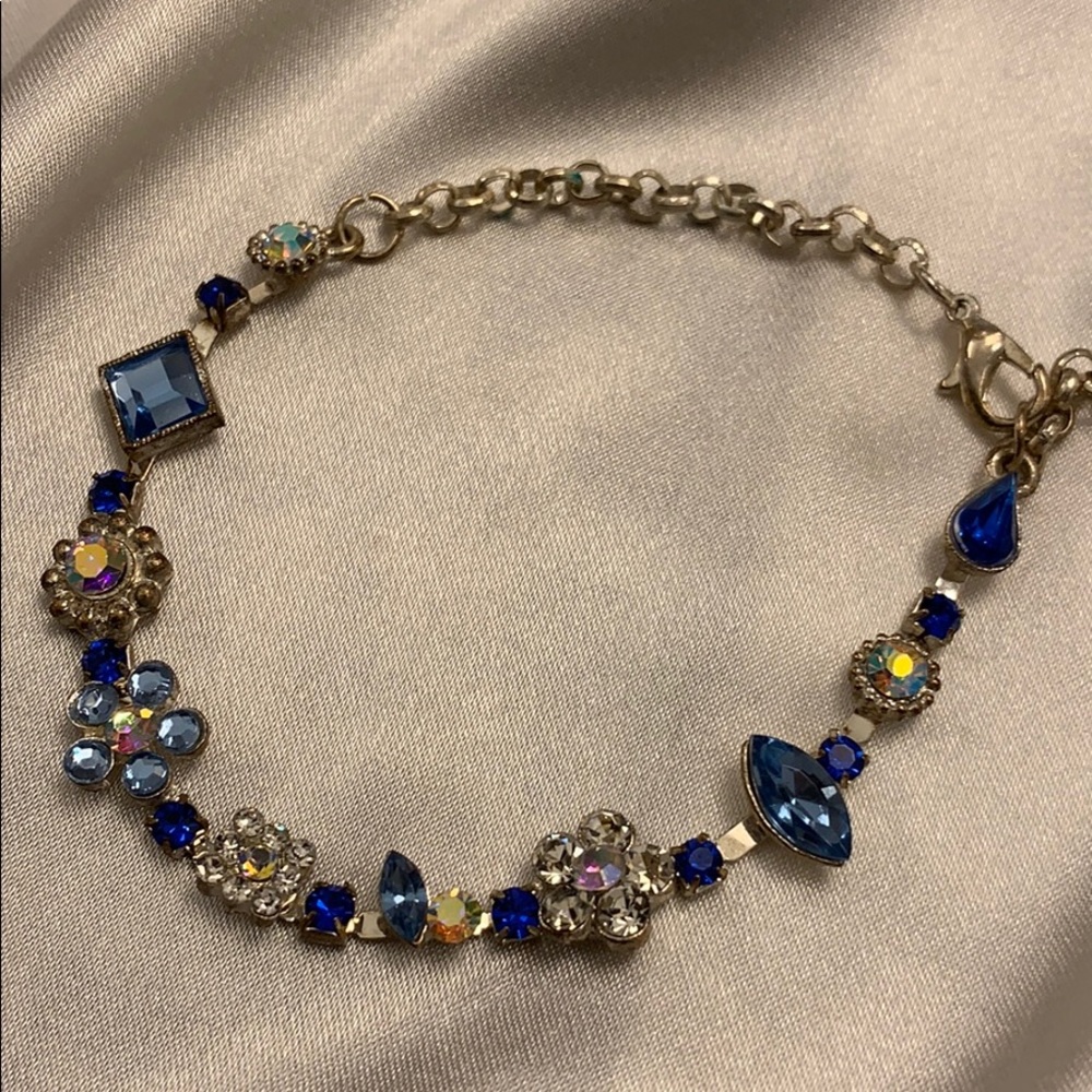 Bracelet with blue glass & rhinestones silver-tone - Picture 4 of 8